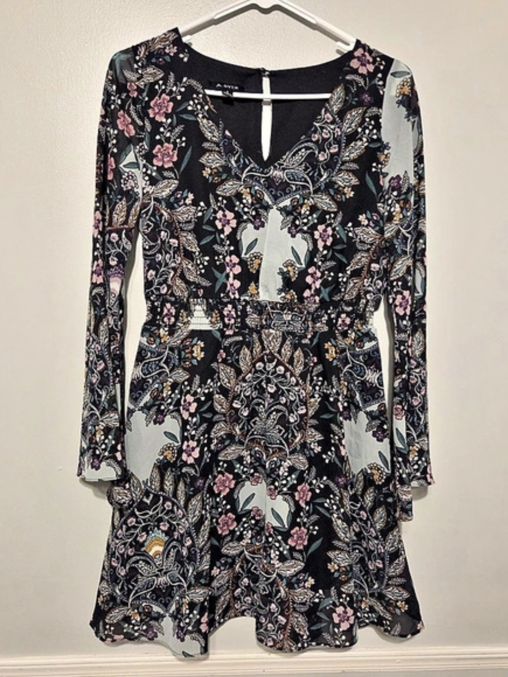 A. BYER Floral Long Sleeve Mini Dress Size Small
